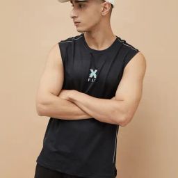 Kappa Black Regular Fit Texture Tank Tee-image-52
