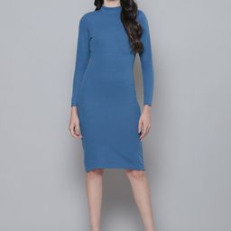 SASSAFRAS Blue Ribbed Bodycon Dress-picture-41