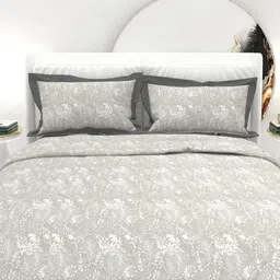 THE WHITE MOSS Grey And White Printed Cotton 300 TC King Bedsheet Set-2.75 m x 2.75 m-image-109