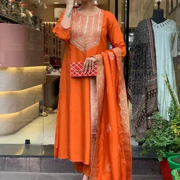 Siya Fashion Floral Yoke Design Gotta Patti Chanderi Silk Kurta With Trousers & Dupatta-picture-49