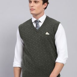 Monte Carlo Men Woollen Self Design V Neck Sleeveless Pullover Sweater-image-88