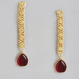 Anouk Gold-Plated Artificial Stones Studded Teardrop Shaped Drop Earrings image 2