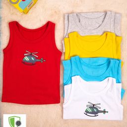 COCOON ORGANICS Sleeveless Pack Of 5 Helicopter Print Vests - Multi Color-image-61
