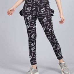 D'chica Seamless Unicorn & Text Printed Sports Tights With Side Pockets - Black-image-49