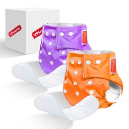 VParents Solid Washable Baby Cloth Diaper Reusable Adjustable Size Waterproof Pocket Cloth Diaper Nappie With Insert Pack of 2- Red & Purple-27