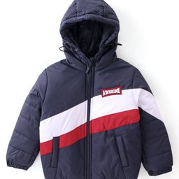 Babyhug Full Sleeves Padded & Hooded Jacket Striped- Navy Blue-picture-22
