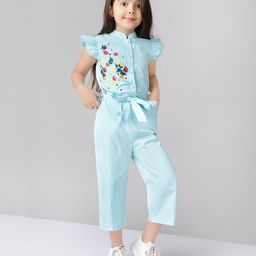 Naughty Ninos Frill Cap Sleeves Placement Garden Flowers Embroidered Jumpsuit - Sea Green-image-16