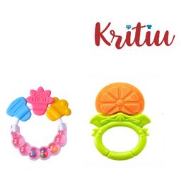 Kritiu Fruit Shape and Rattle Silicone Teether Pack of 2 - Multicolor-3