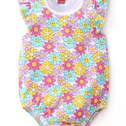 Babyhug 100% Cotton Knit Frill Sleeves Floral Printed Onesie - Multicolour-image-55