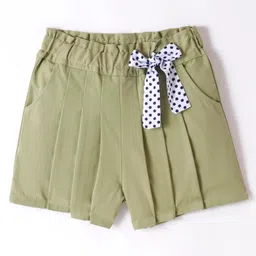 Kookie Kids Knee Length Solid Shorts with Bow - Olive-picture-29