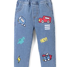 Mark & Mia Cotton Lycra Knit Full Length Denim Jeans with Car Graphics - Blue-image-20