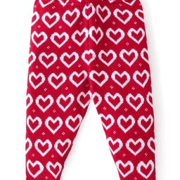 Babyhug Knit Full Length Fleece Bottom Hearts Printed - Red-image-2