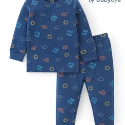 Babyoye Drop Needle Full Sleeves Vest & Leggings Set Clouds Print - Navy Blue-image-22