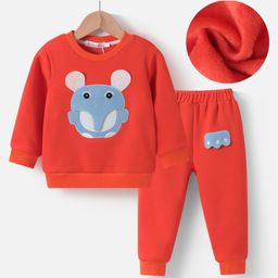 Kookie Kids Full Sleeves Winter Wear Suit With Mouse Applique - Orange-image-113