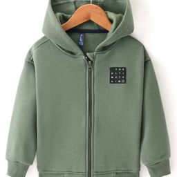 Little Kangaroos Fleece Knit Full Sleeves Hooded Jacket with Patch - Olive Green-image-99