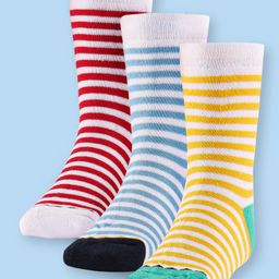 Cute Walk by Babyhug Terry Knit Anti-Bacterial Ankle Length Striped Socks Pack of 3 - Red Blue & Yellow-image-93