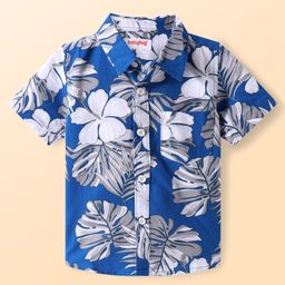 Babyhug Cotton Woven Half Sleeves Shirt with Floral Print - Blue-image-77