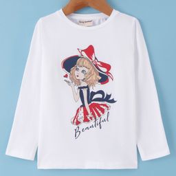 Lazy Bones Sinker Knit Full Sleeves T-Shirt with Doll Print - White-image-82