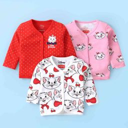 Babyhug Disney Interlock Knit Full Sleeve Jhablas with Marie Graphics & Polka Dot Print Pack of 3 - White Pink & Red-image-9