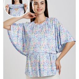 True Shape Cape Sleeves Abstract Printed Maternity Poncho Top With Attached Nursing Cover & Zipless Feeding Access - Lavender-image-16