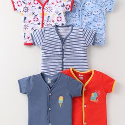 OHMS Single Jersey Knit Half Sleeves Striped & Elephant Printed Jhablas Pack of 5 - Multicolor-4