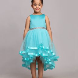 Toy Balloon Kids Net Sleeveless Beads Embellished High Low Dress - Rama Green-image-80