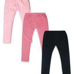 Nino Togs Cotton Lycra Pack Of 3 Polka Dots Printed & Solid Leggings - Multi Color-image-79