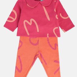 MINI KLUB Blended Full Sleeves Alphabets Printed Coordinating Top & Pant Set - Pink & Orange-image-93