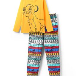 HoneyHap Disney Single Jersey Knit Full Sleeves Night Suit With Simba Graphic - Yellow & Blue-image-16