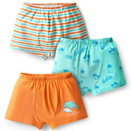 Doodle Poodle 100% Cotton Single Jersey Knit Trunks with Beach Theme Print Pack of 3 - Orange Light Blue & Light Blue-13