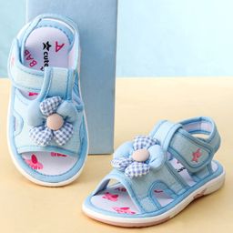 Cute Walk by Babyhug Printed Sandals With Velcro Closure & Floral Applique - Light Blue-image-63