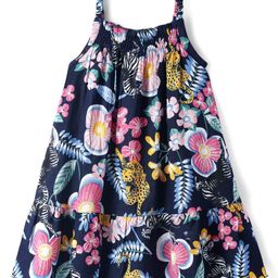 Babyhug Rayon Woven Sleeveless Frock with Jungle Theme Print - Navy Blue-image-47