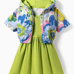OLLINGTON ST. Cotton Knit Half Sleeves Hoodie Jacket & KnitDress -Multicolor & Light Green-image-103