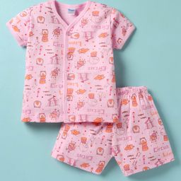 Tango Interlock Knit Half Sleeves Co-Ord Shorts Night Suit with Circus Print - Pink-image-30