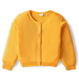 Babyhug Knitted Full Sleeves Solid Front Open Sweater - Yellow-image-53