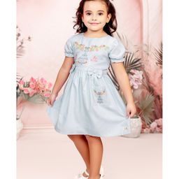 Tiny Twills Cotton Blend Half Puffed Sleeves Cage & Bird Embroidered Dress - Lavender-image-96