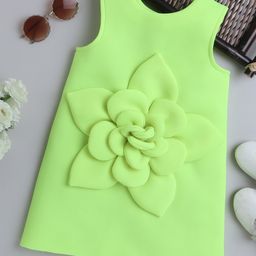 TINY MINY MEE Sleeveless Floral Applique Detailed Dress - Neon Green-image-46