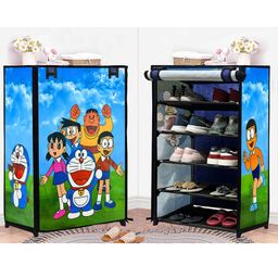 Urban Choice 5-Sheleves Durable Metal Frame Modular Shoe Rack with 100 GSM Fabric in Blue Unique Doraemon Cartoon Print-image-77