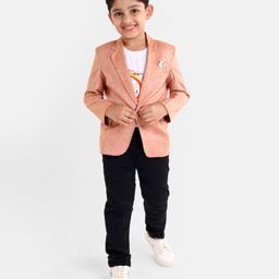 Rikidoos Full Sleeves Solid Textured Blazer - Light Orange-image-96
