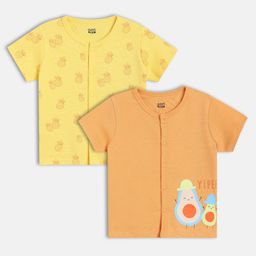 MINI KLUB Cotton Knit Pack Of 2 Half Sleeves Pineapple & Yipee Text Printed Jhablas - Yellow & Orange-picture-23