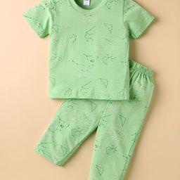 Tango Single Jersey Knit Half Sleeves Co-ords Night Suit with Bear Print - Light Green-image-19
