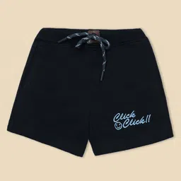 Nino Togs Cotton Looper Knit Click Text Embroidered Shorts - Black-picture-15
