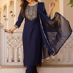 Fashion Basket Ethnic Motifs Embroidered Thread Work Kurta With Trousers & Dupatta-image-37