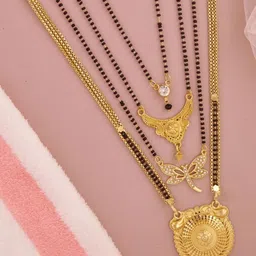 DIVASTRI Set of 4 Gold-Plated Brass Artificial Beads Mangalsutra-image-84