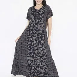 NIGHTSPREE Women Printed V Neck Short Sleeves Maxi Nightdress-image-53