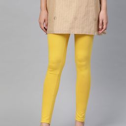 W Women Mustard Yellow Solid Ankle Length Leggings-image-52