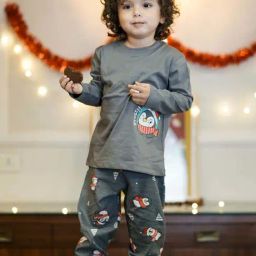Nap Chief Unisex Grey Cotton Character Based Full Sleeves Night Suits-image-15