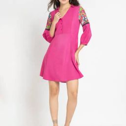 SHAYE Pink Floral Print A Line Dress-image-13