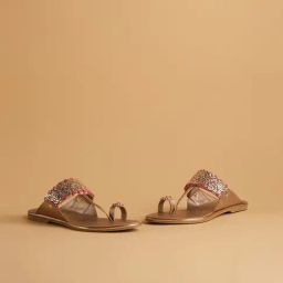 Eridani Women's Antonella Rose Gold Kolhapuri Sandals-image-52