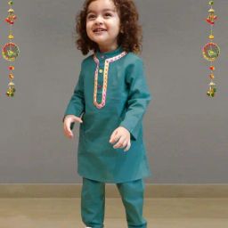 A.T.U.N. Boys Teal Solid Full Sleeves Kurta Set-image-48